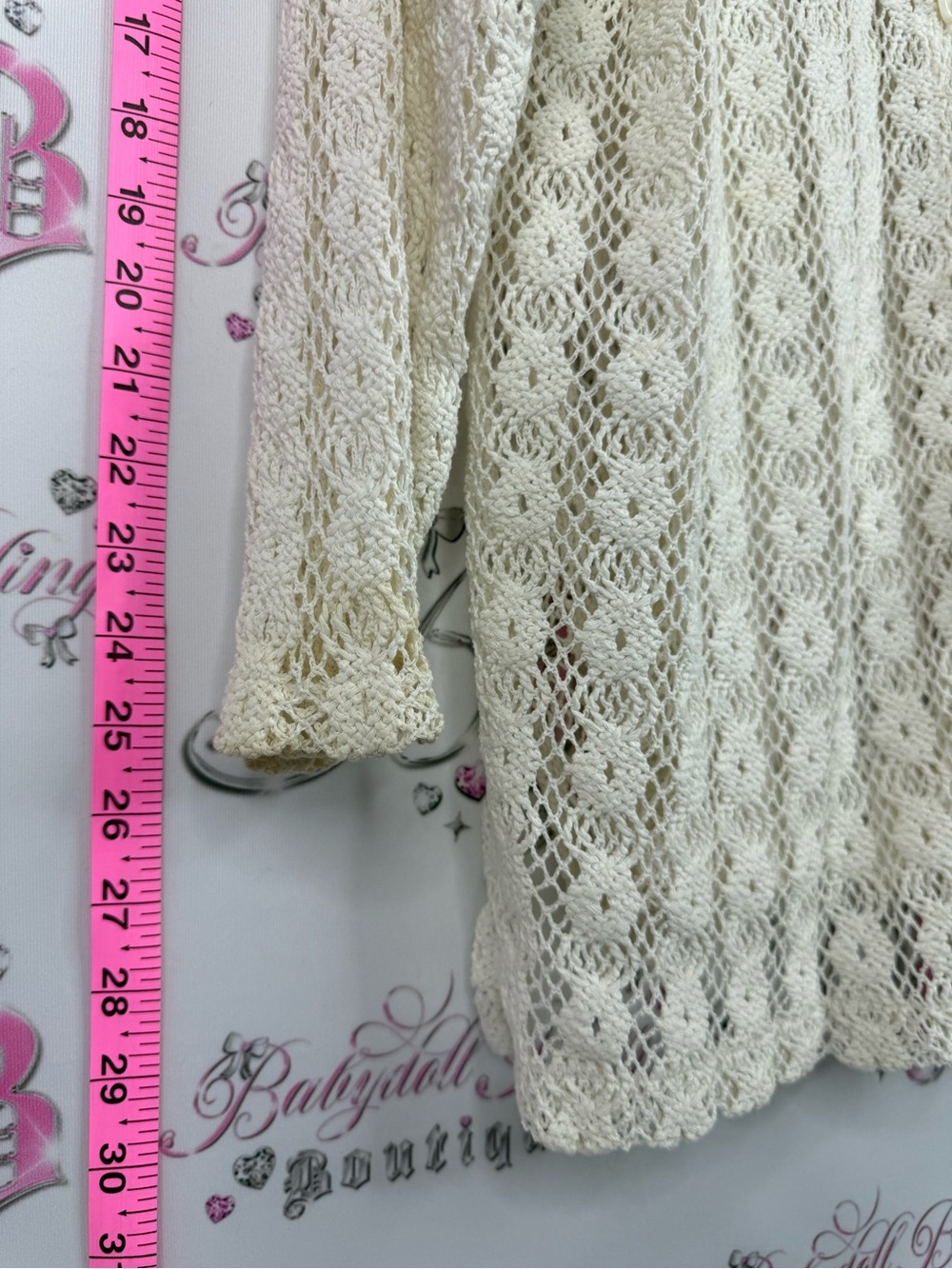 Attitude cardigan vintage white Cream Crochet Button-Front Cardigan knit - Picture 3 of 13